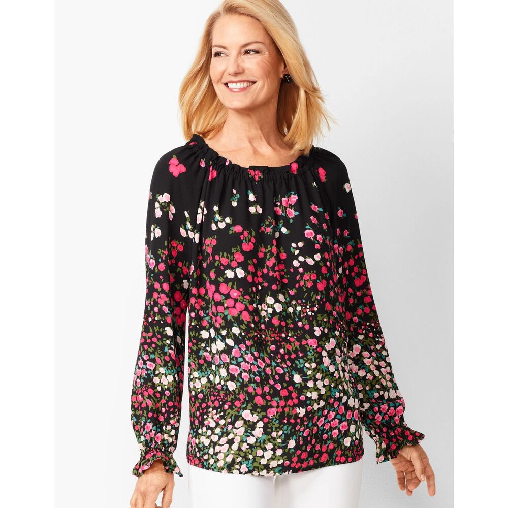 Talbots RSVP Smocked blouse rose garden size large